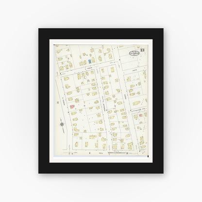 Old map wall art mockup — black gallery frame with white mat — Sanborn Fire Insurance Map from Coldwater, Branch County, Michigan (1914), Sheet #0013