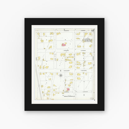 Old map wall art mockup — black gallery frame with white mat — Sanborn Fire Insurance Map from Princeton, Gibson County, Indiana (1900), Sheet #0011