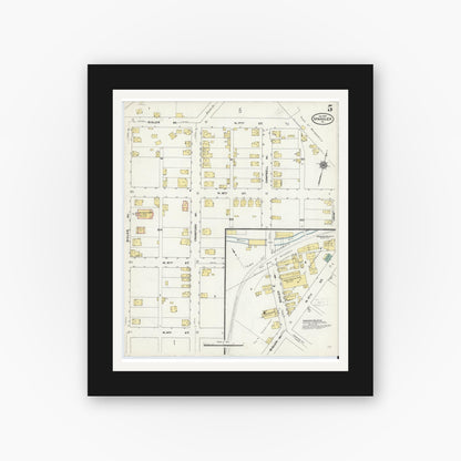 Old map wall art mockup — black gallery frame with white mat — Sanborn Fire Insurance Map from Spangler, Cambria County, Pennsylvania (1910), Sheet #0005