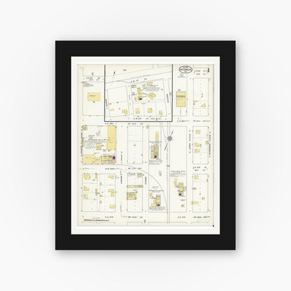 Old map wall art mockup — black gallery frame with white mat — Sanborn Fire Insurance Map from McGregor, McLennan County, Texas (1915), Sheet #0004