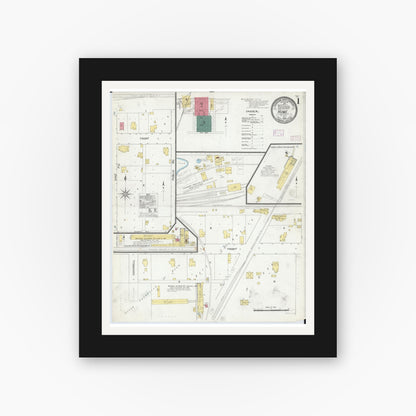 Old map wall art mockup — black gallery frame with white mat — Sanborn Fire Insurance Map from Hume, Edgar County, Illinois (1909) - Complete Map Set
