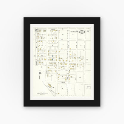 Old map wall art mockup — black gallery frame with white mat — Sanborn Fire Insurance Map from Millville, Cumberland County, New Jersey (1923), Sheet #0017