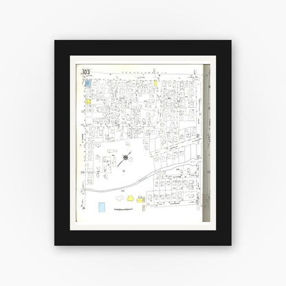 Old map wall art mockup — black gallery frame with white mat — Sanborn Fire Insurance Map from Honolulu, Oahu County, Hawaii (1955), Sheet #0103