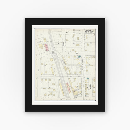 Old map wall art mockup — black gallery frame with white mat — Sanborn Fire Insurance Map from De Kalb, De Kalb County, Illinois (1891), Sheet #0004