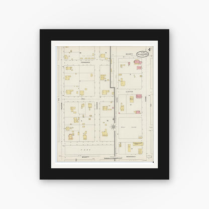 Old map wall art mockup — black gallery frame with white mat — Sanborn Fire Insurance Map from Tallahassee, Leon County, Florida (1895), Sheet #0004