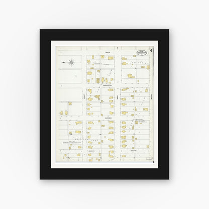 Old map wall art mockup — black gallery frame with white mat — Sanborn Fire Insurance Map from Greentown, Howard County, Indiana (1902), Sheet #0004