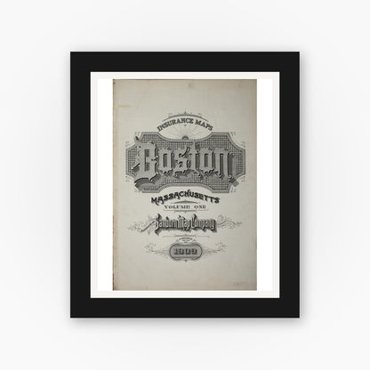 Old map wall art mockup — black gallery frame with white mat — Sanborn Fire Insurance Map from Boston, Suffolk County, Massachusetts (1909), Sheet #0001