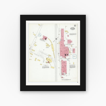 Old map wall art mockup — black gallery frame with white mat — Sanborn Fire Insurance Map from Reading, Middlesex County, Massachusetts (1918), Sheet #0012