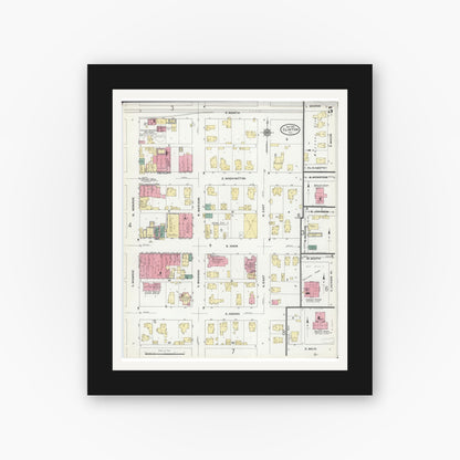 Old map wall art mockup — black gallery frame with white mat — Sanborn Fire Insurance Map from Clinton, De Witt County, Illinois (1910), Sheet #0005