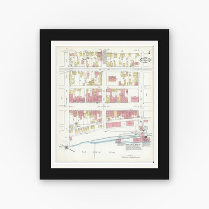 Old map wall art mockup — black gallery frame with white mat — Sanborn Fire Insurance Map from New Brighton, Beaver County, Pennsylvania (1918), Sheet #0004