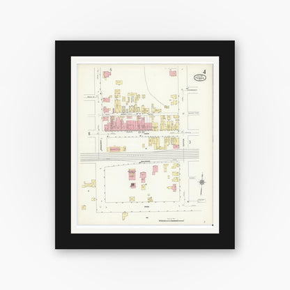 Old map wall art mockup — black gallery frame with white mat — Sanborn Fire Insurance Map from Fonda, Montgomery County, New York (1912), Sheet #0004