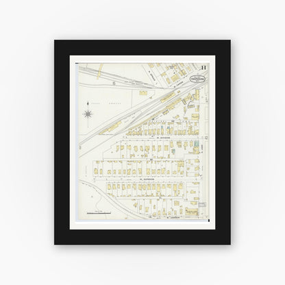 Old map wall art mockup — black gallery frame with white mat — Sanborn Fire Insurance Map from Ishpeming, Marquette County, Michigan (1897), Sheet #0011