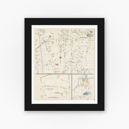 Old map wall art mockup — black gallery frame with white mat — Sanborn Fire Insurance Map from Wakefield, Middlesex County, Massachusetts (1915), Sheet #0014