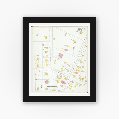 Old map wall art mockup — black gallery frame with white mat — Sanborn Fire Insurance Map from Vassar, Tuscola County, Michigan (1900), Sheet #0004