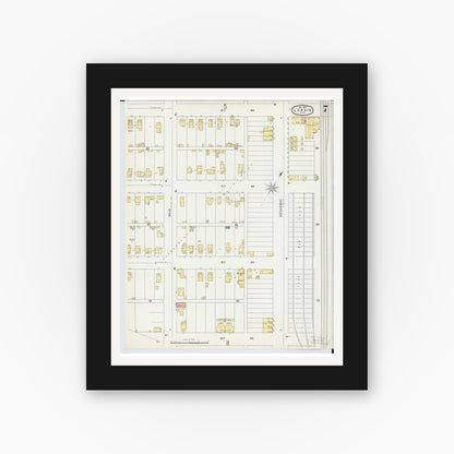Old map wall art mockup — black gallery frame with white mat — Sanborn Fire Insurance Map from Lorain, Lorain County, Ohio (1896), Sheet #0007