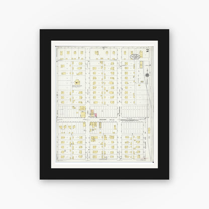 Old map wall art mockup — black gallery frame with white mat — Sanborn Fire Insurance Map from Taconite, Ltasca County, Minnesota (1921), Sheet #0002