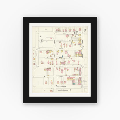Old map wall art mockup — black gallery frame with white mat — Sanborn Fire Insurance Map from Media, Delaware County, Pennsylvania (1907), Sheet #0002