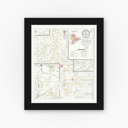 Old map wall art mockup — black gallery frame with white mat — Sanborn Fire Insurance Map from Russiaville, Howard County, Indiana (1933) - Complete Map Set