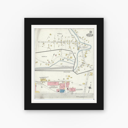 Old map wall art mockup — black gallery frame with white mat — Sanborn Fire Insurance Map from Montgomery, Lycoming County, Pennsylvania (1920), Sheet #0010