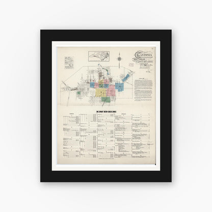 Old map wall art mockup — black gallery frame with white mat — Sanborn Fire Insurance Map from Gastonia, Gaston County, North Carolina (1915) - Complete Map Set