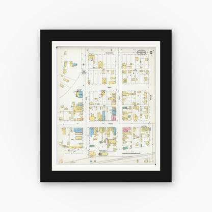 Old map wall art mockup — black gallery frame with white mat — Sanborn Fire Insurance Map from Rushford, Fillmore County, Minnesota (1900), Sheet #0002