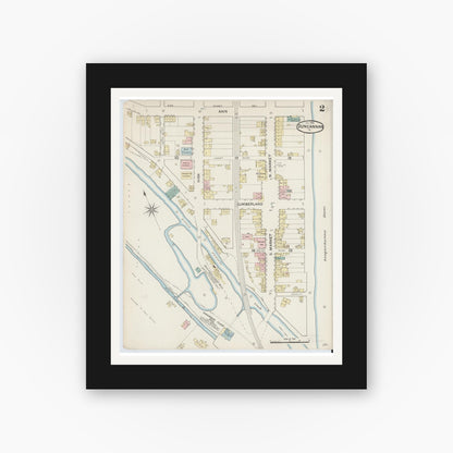 Old map wall art mockup — black gallery frame with white mat — Sanborn Fire Insurance Map from Duncannon, Perry County, Pennsylvania (1888), Sheet #0002