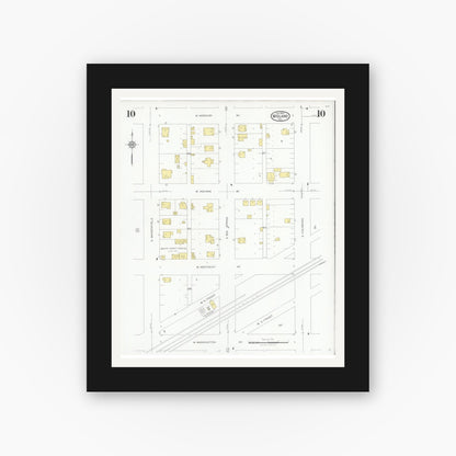 Old map wall art mockup — black gallery frame with white mat — Sanborn Fire Insurance Map from Midland, Midland County, Texas (1929), Sheet #0010