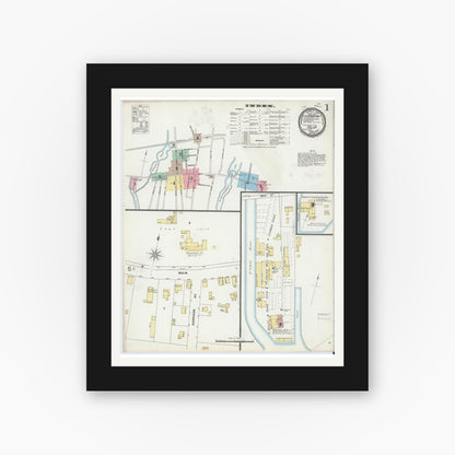 Old map wall art mockup — black gallery frame with white mat — Sanborn Fire Insurance Map from Islip, Suffolk County, New York (1897), Sheet #0001