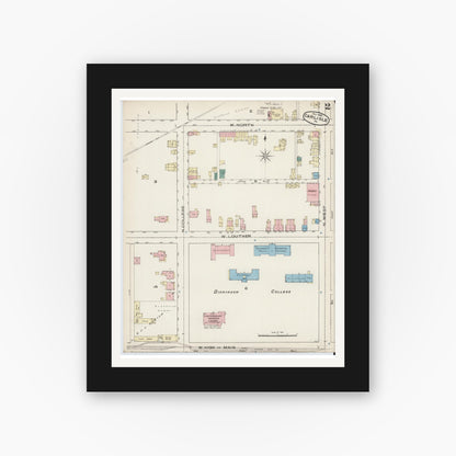 Old map wall art mockup — black gallery frame with white mat — Sanborn Fire Insurance Map from Carlisle, Cumberland County, Pennsylvania (1885), Sheet #0002