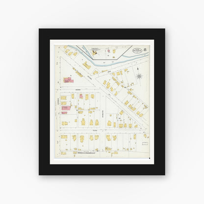 Old map wall art mockup — black gallery frame with white mat — Sanborn Fire Insurance Map from Belvidere, Warren County, New Jersey (1903), Sheet #0008