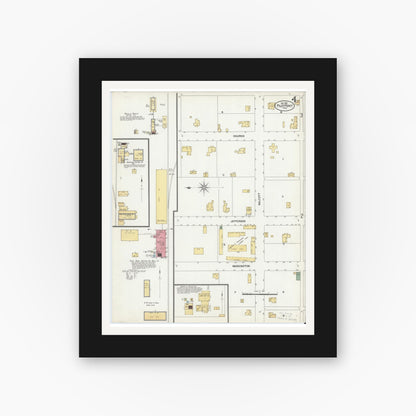 Old map wall art mockup — black gallery frame with white mat — Sanborn Fire Insurance Map from Pilot Point, Denton County, Texas (1901), Sheet #0004