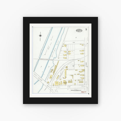 Old map wall art mockup — black gallery frame with white mat — Sanborn Fire Insurance Map from Manistique, Schoolcraft County, Michigan (1920), Sheet #0005