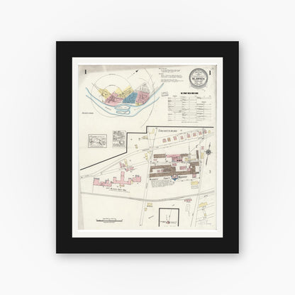 Old map wall art mockup — black gallery frame with white mat — Sanborn Fire Insurance Map from Blawnox, Allegheny County, Pennsylvania (1924) - Complete Map Set