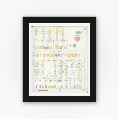 Old map wall art mockup — black gallery frame with white mat — Sanborn Fire Insurance Map from Lancaster, Fairfield County, Ohio (1904), Sheet #0004