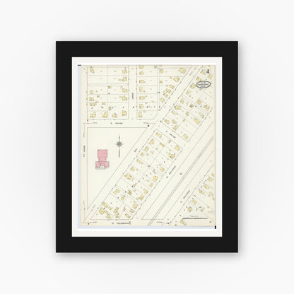 Old map wall art mockup — black gallery frame with white mat — Sanborn Fire Insurance Map from Dowagiac, Cass County, Michigan (1913), Sheet #0004