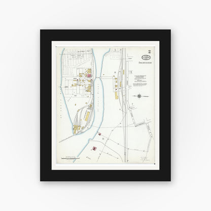 Old map wall art mockup — black gallery frame with white mat — Sanborn Fire Insurance Map from Cloquet, Carlton County, Minnesota (1919), Sheet #0002