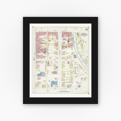 Old map wall art mockup — black gallery frame with white mat — Sanborn Fire Insurance Map from Middletown, Butler County, Ohio (1907), Sheet #0010