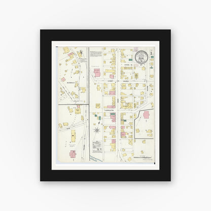 Old map wall art mockup — black gallery frame with white mat — Sanborn Fire Insurance Map from Scio, Harrison County, Ohio (1907), Sheet #0001