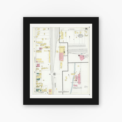 Old map wall art mockup — black gallery frame with white mat — Sanborn Fire Insurance Map from Dover, Morris County, New Jersey (1909), Sheet #0016