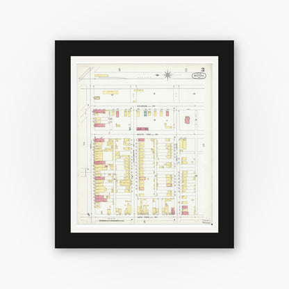 Old map wall art mockup — black gallery frame with white mat — Sanborn Fire Insurance Map from Whiting, Lake County, Indiana (1901), Sheet #0003