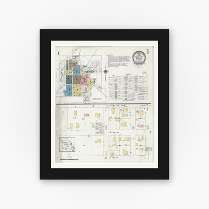 Old map wall art mockup — black gallery frame with white mat — Sanborn Fire Insurance Map from Rolla, Phelps County, Missouri (1924) - Complete Map Set