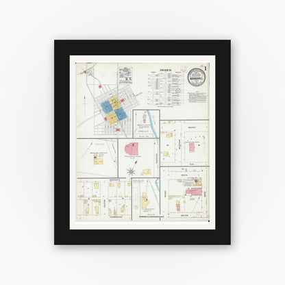 Old map wall art mockup — black gallery frame with white mat — Sanborn Fire Insurance Map from Marshall, Clark County, Illinois (1906) - Complete Map Set