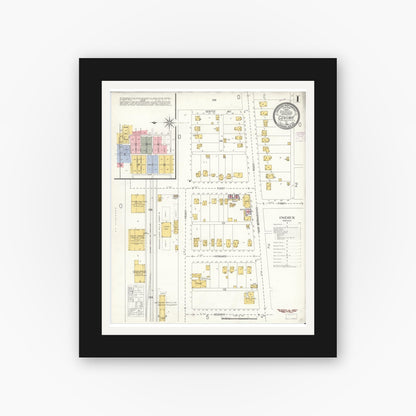Old map wall art mockup — black gallery frame with white mat — Sanborn Fire Insurance Map from Covina, Los Angeles County, California (1906), Sheet #0001