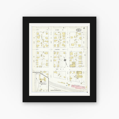 Old map wall art mockup — black gallery frame with white mat — Sanborn Fire Insurance Map from Temple, Bell County, Texas (1910), Sheet #0004