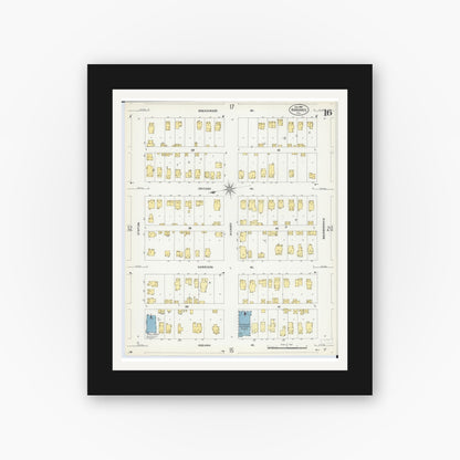 Old map wall art mockup — black gallery frame with white mat — Sanborn Fire Insurance Map from Kankakee, Kankakee County, Illinois (1907), Sheet #0016