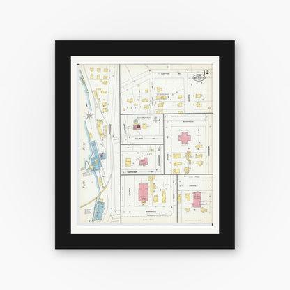 Old map wall art mockup — black gallery frame with white mat — Sanborn Fire Insurance Map from Beloit, Rock County, Wisconsin (1902), Sheet #0012