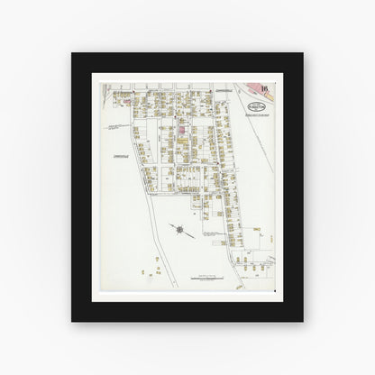 Old map wall art mockup — black gallery frame with white mat — Sanborn Fire Insurance Map from Kingston, Luzerne County, Pennsylvania (1919), Sheet #0016