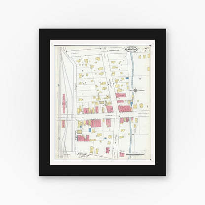 Old map wall art mockup — black gallery frame with white mat — Sanborn Fire Insurance Map from Downers Grove, Dupage County, Illinois (1921), Sheet #0007