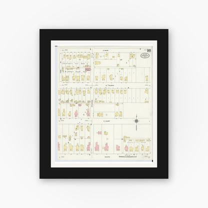 Old map wall art mockup — black gallery frame with white mat — Sanborn Fire Insurance Map from Urbana, Champaign County, Ohio (1910), Sheet #0018