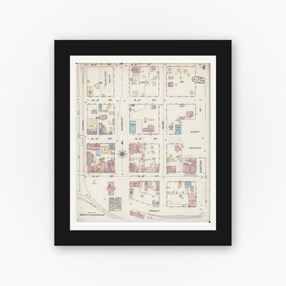 Old map wall art mockup — black gallery frame with white mat — Sanborn Fire Insurance Map from Alton, Madison County, Illinois (1885), Sheet #0004